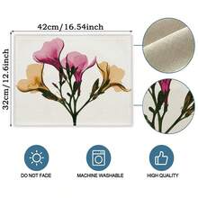 4pcs Heat Resistant Placemat Set With Trumpet Flower Ink Wash Painting Pattern, Representing Family Harmony & Career Success, Suitable For All Seasons - Multicolor - View 2