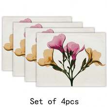4pcs Heat Resistant Placemat Set With Trumpet Flower Ink Wash Painting Pattern, Representing Family Harmony & Career Success, Suitable For All Seasons - Multicolor - View 5