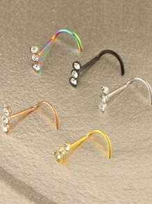 1只不鏽鋼20g鼻釘,鼻l形釘cz鑲嵌蛋白石鼻環鑽飾鼻環珠寶女性朋克禮物 - 黑色 - 查看 4