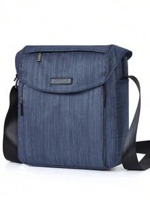 1入實色休閒簡約尼龍多功能防水斜背肩袋正方形包適用於男性戶外旅行