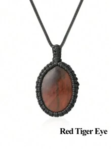 1個橢圓自然石項鍊水晶項鍊,繩套裝自然石英項鍊,適用於女士男士編織靈性飾品 - Necklace - 查看 17