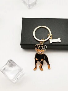 1 Pieza Llavero Con Forma De Rottweiler, Accesorios Portátiles Creativos Para Llaves, Regalo Creativo - Negro - Ver 2