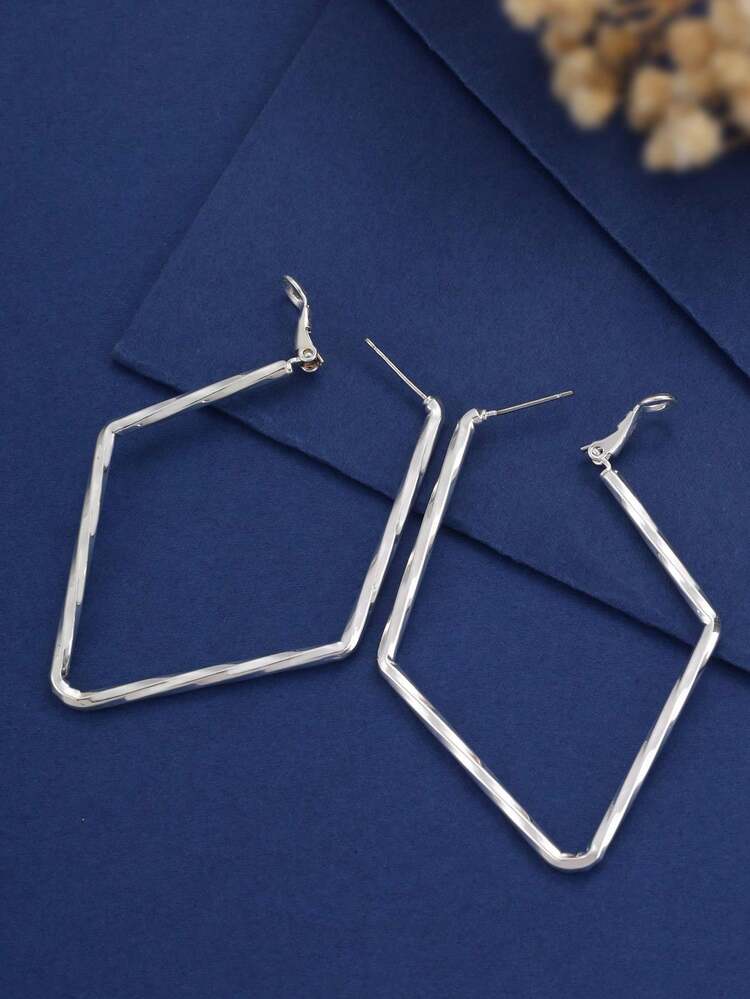 1 对极简菱形耳钉，女士夸张耳环，日常搭配，生日礼物 - 白色 - 查看 2