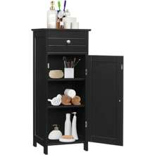 Bathroom Cabinet With Drawer, Midi Cabinet With Adjustable Shelves, Bathroom Cabinet Bathroom Chest Of Drawers Made Of Wood For Bathroom & Living Room, 30 X 35 X 87 Cm - 黑色 - 查看 2