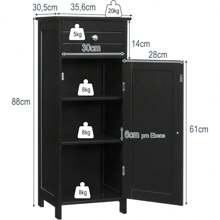 Bathroom Cabinet With Drawer, Midi Cabinet With Adjustable Shelves, Bathroom Cabinet Bathroom Chest Of Drawers Made Of Wood For Bathroom & Living Room, 30 X 35 X 87 Cm - 黑色 - 查看 3
