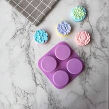 1入組花形肥皂模具矽膠圓形手工肥皂模具4種花形diy矽膠模具 - 紫色 - 查看 4