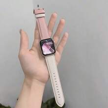 1入時尚顏色拼接正品皮革女錶帶，商務休閑風格，適用於38/40/41/42/44/45/49mm，適用於蘋果手錶Ultra/Se/8/7/6/5/4/3/2/1 - 粉色 - 查看 2