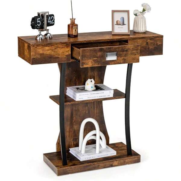 3-poziomowa konsola, stolik wejściowy z szufladą i półkami, stolik w stylu vintage do sypialni i salonu