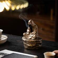 無形如來冥想陶瓷和尚線香盤,家居客廳花園茶室瑜珈室禪修裝飾 - 棕色 - 查看 4