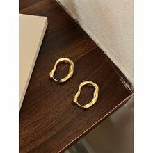 Metal Geometry Hoop Earring Fashion New Design Asymmetric Minimalist Earrings For Women Fashion Jewelry Gift - One Size Fits All - View 3