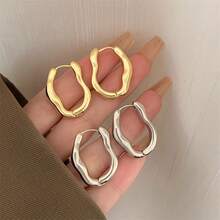 Metal Geometry Hoop Earring Fashion New Design Asymmetric Minimalist Earrings For Women Fashion Jewelry Gift - One Size Fits All - View 5