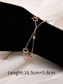 1只時尚簡約款雙層不銹鋼手鍊,星星細節設計,適合女性日常佩戴 - 玫瑰金 - 查看 4
