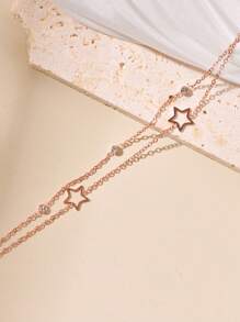 1只時尚簡約款雙層不銹鋼手鍊,星星細節設計,適合女性日常佩戴 - 玫瑰金 - 查看 3