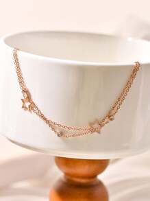 1只時尚簡約款雙層不銹鋼手鍊,星星細節設計,適合女性日常佩戴 - 玫瑰金 - 查看 2