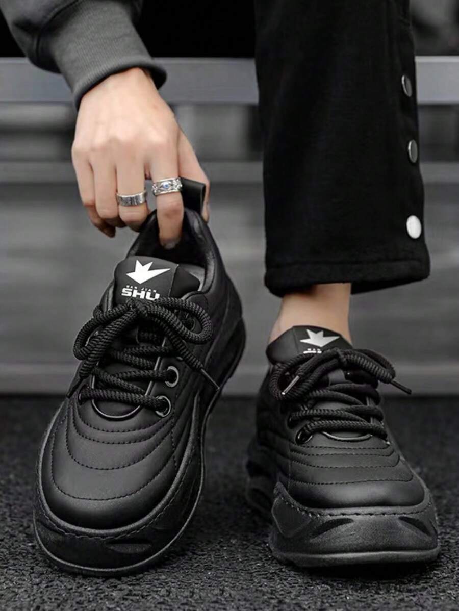 男士時尚防滑滑板鞋,運動休閒鞋 - 黑色 - 查看 1