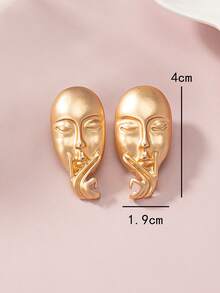 1對時尚個性簡約優雅復古卡通風格手掌＆臉型金屬耳針 - 金色 - 查看 10
