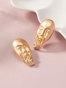 1對時尚個性簡約優雅復古卡通風格手掌＆臉型金屬耳針 - 金色 - 查看 7