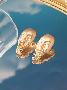 1對時尚個性簡約優雅復古卡通風格手掌＆臉型金屬耳針 - 金色 - 查看 9