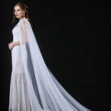 1pc Bridal Shawl With Pearls, Pearl Tulle Wedding Cape For Wedding Party Show - White - View 1