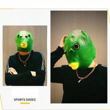 1 件,愚人節面具球角色扮演乳膠綠色魚頭面具動物頭套裝搞笑面具角色扮演全臉乳膠動物道具 - 綠色 - 查看 10