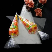 50 piezas de Bolsas de dulces DIY, bolsas de almacenamiento cónicas transparentes, decoración para fiesta de boda y cumpleaños, bolsas de regalo de cumpleaños, Navidad - transparente - Ver 3