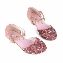 Girls Princess Shoes Sequins Sweet Bows High Heels Wedding Party Dress Shoes Dance Bright Diamond Cosplay Christmas Festival Shoes Pink Blue Purple Gold Silver - 藕粉色 - 查看 7