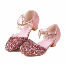 Girls Princess Shoes Sequins Sweet Bows High Heels Wedding Party Dress Shoes Dance Bright Diamond Cosplay Christmas Festival Shoes Pink Blue Purple Gold Silver - 藕粉色 - 查看 4