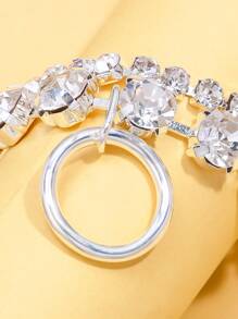 1pc New Arrival Silver Exaggerated Punk Rhinestones Necklace, Sexy Round Pendant Clavicle Chain Accessory - Silver - View 5