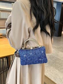 豪華鑲鑽晚宴包鏈帶女款,情人節理想禮物,可作手提包、肩包或斜揹包使用 - 藍色 - 查看 1