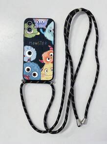 挂绳款 1 件装 时尚大眼怪兽设计保护手机壳，兼容苹果/红米/vivo/OPPO 手机，国际版，非国内版 - 黑色 - 查看 3