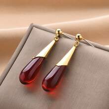 1對復古金屬酒紅色慶祝耳墜,適用於婚禮、訂婚或派對穿著的女士配飾 - 酒紅色 - 查看 3