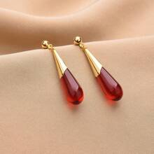 1對復古金屬酒紅色慶祝耳墜,適用於婚禮、訂婚或派對穿著的女士配飾 - 酒紅色 - 查看 2