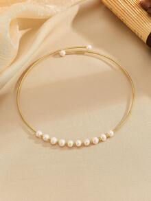 1pc Latest 2024 Faux Pearl Necklace With 14k Gold And Copper Wire For Women, Fashionable Birthday Party Gift - 10 Pearls - View 5