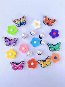 20入組pvc軟橡膠多種顏色蝴蝶、花朵、珍珠diy時尚鞋墊,可拆卸鞋配件 - 彩色 - 查看 6