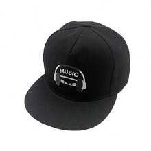 1頂刺繡音樂耳機設計嘻哈棒球帽男女適用,適合日常使用 - 黑色 - 查看 6