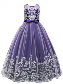 年轻女孩蕾丝连衣裙，适合伴娘、生日派对、节日、婚礼、舞会、毕业典礼、夏季晚礼服