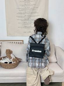 兒童兩用肩背包、斜背包、背包,搭配休閒字母印花,適合男孩女孩 - 黑色 - 查看 1