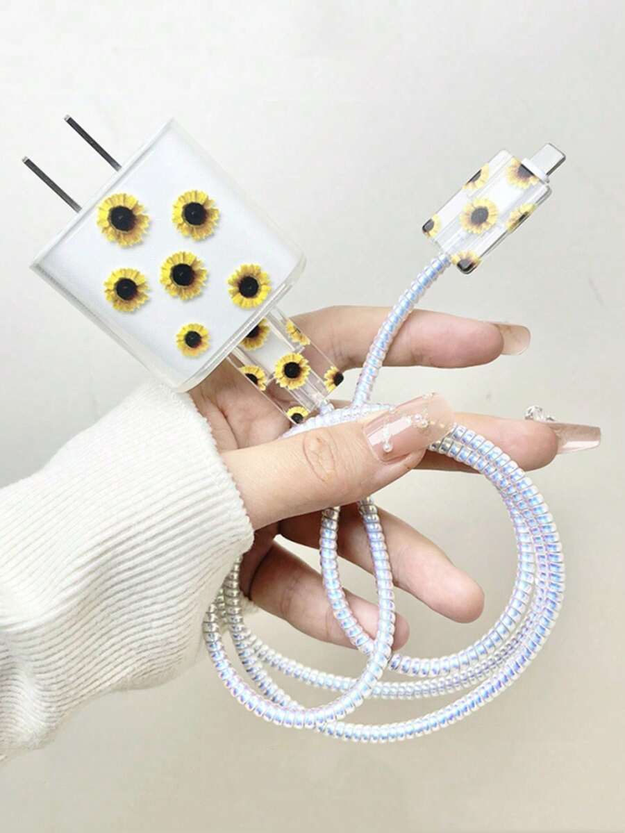 5入組向日葵圖案20w充電器保護套 - 彩色 - 查看 1