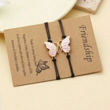 2 件/套独特蝴蝶与朋友蜡线编织友谊手链，适合女性/闺蜜聚会/新年情人节礼物、万圣节礼物 - 紫色 - 查看 3