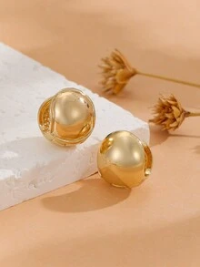 2入組女款高端金屬頭盔設計耳釘,簡約時尚 - 金黃色 - 查看 4