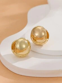 2入組女款高端金屬頭盔設計耳釘,簡約時尚 - 金黃色 - 查看 1