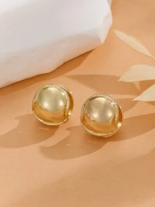 2入組女款高端金屬頭盔設計耳釘,簡約時尚 - 金黃色 - 查看 3