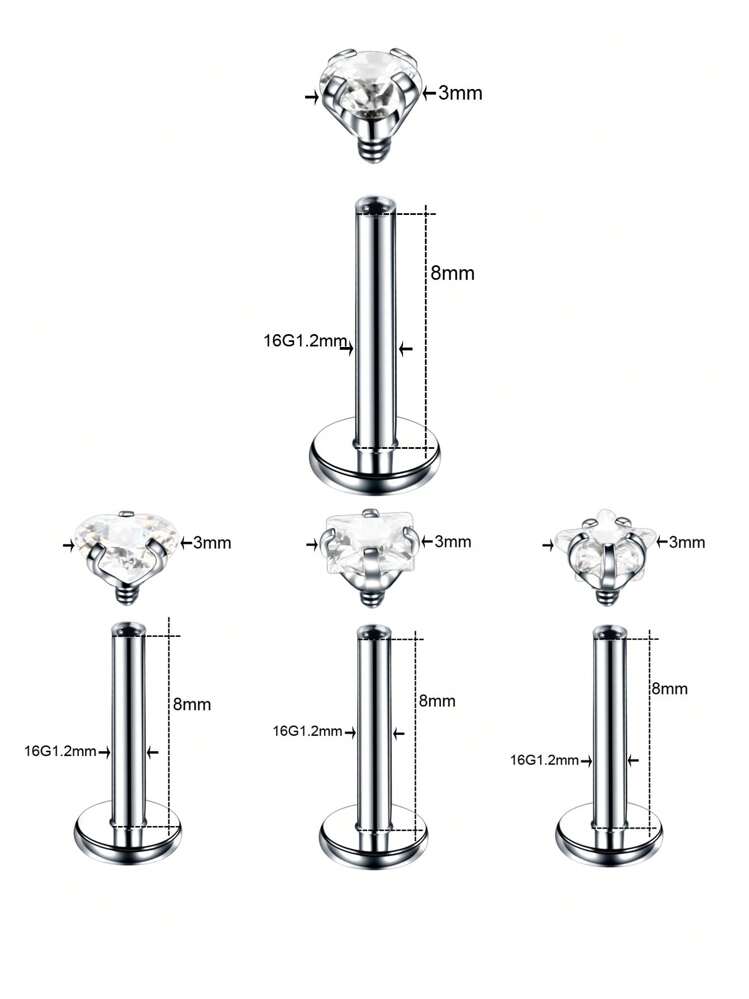 4 pièces/set Clou à lèvres combinaison et cercle en forme de avec zircone cubique - Argent - Voir 2