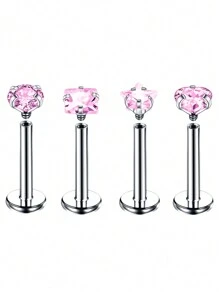 4入組/套方形、星形、心形和圓形唇釘與方晶鋯石組合 - 銀色 - 查看 6