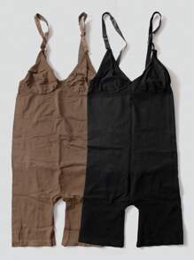 2入組女性純色帶肩帶塑身衣-增強,控制小腹和提臀功能,每日穿著 - 彩色 - 查看 1