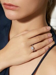 AETOLIA 1入組簡約韓款S925銀戒指套裝，優雅新年戒指情人節禮物婚禮珠寶 - 銀色 - 查看 7