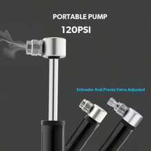 1pc Portable Bike Pump For Mountain Bike/Basketball, Mini Air Tube Inflator Compatible With Presta And Schrader Valve - Silver - View 4