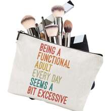 1pc Funny & Sarcastic Wreath & Text Print Makeup Bag, Large Capacity Cosmetic Organizer, Portable Toiletry Bag, Travel Storage Bag - Multicolor - View 5