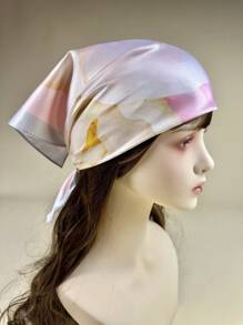 1條女士綻放花卉印花方形絲巾,優雅粉色頸巾頭巾女士緞子頭巾髮飾 - 粉色 - 查看 3