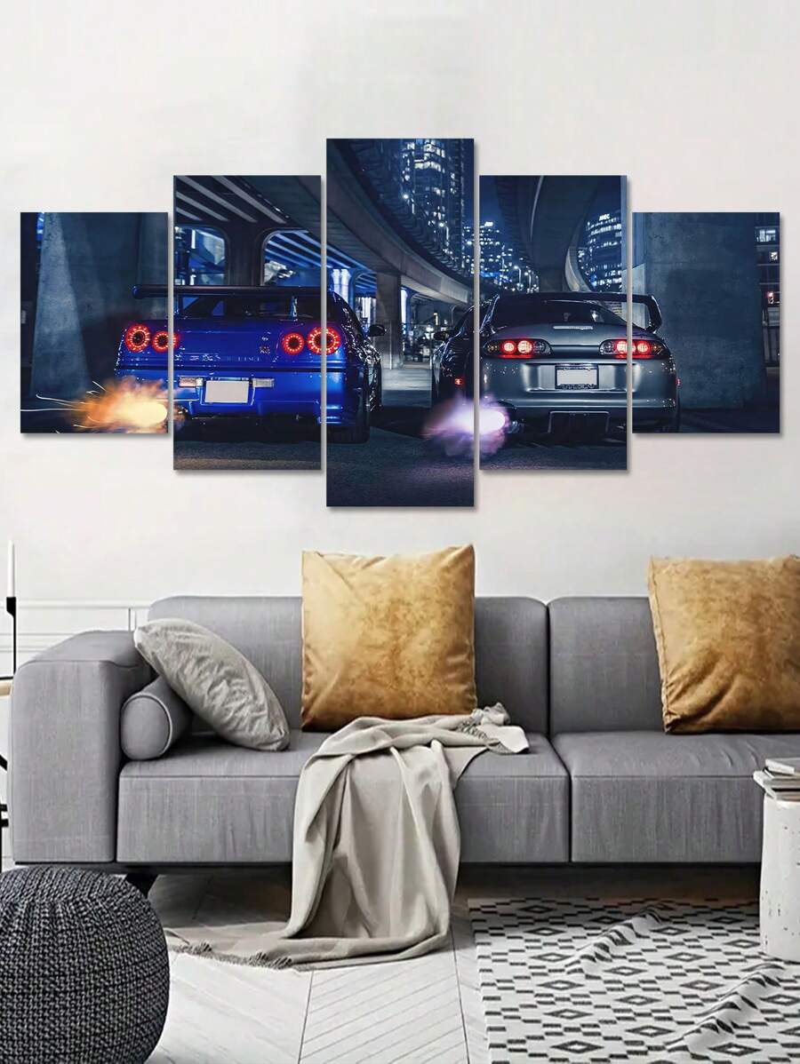 5入組現代時尚奢華跑車主題客廳/臥室裝飾畫 - 彩色 - 查看 1